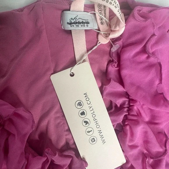 NWT Oh Polly Yara Hot Pink Long Sleeve Ruched Mini Bodycon Dress 6 - Picture 10 of 11